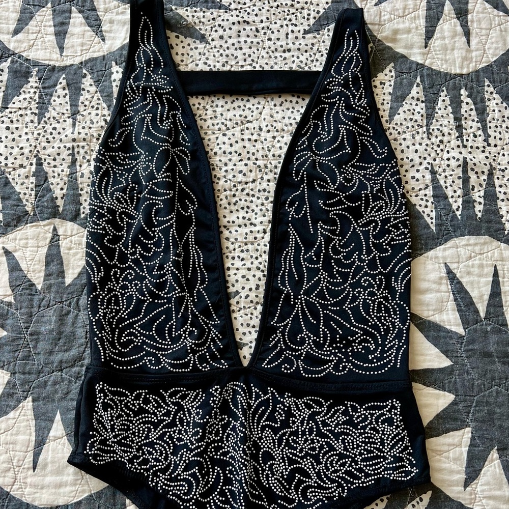 Forever 21 Black and White Embellished Bodysuit